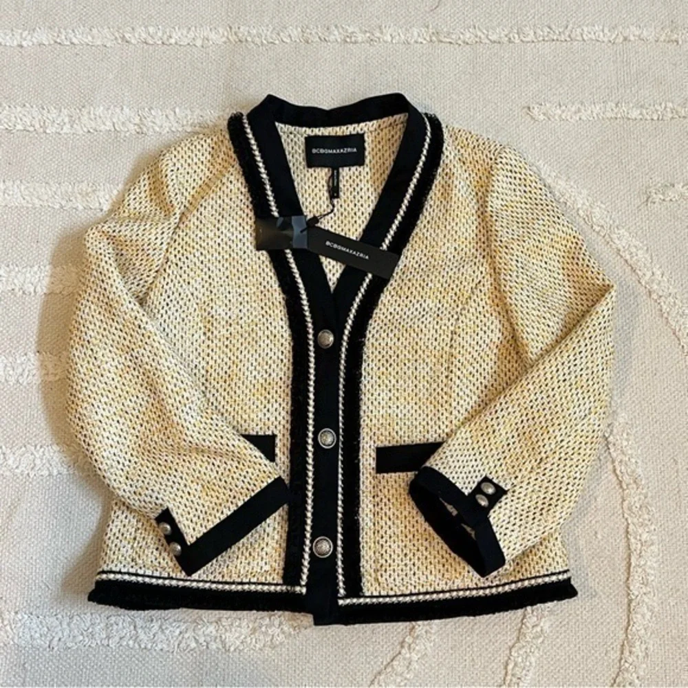 NWT BCBG Black Gold Color Block Tweed Classic‎ Career Blazer Small